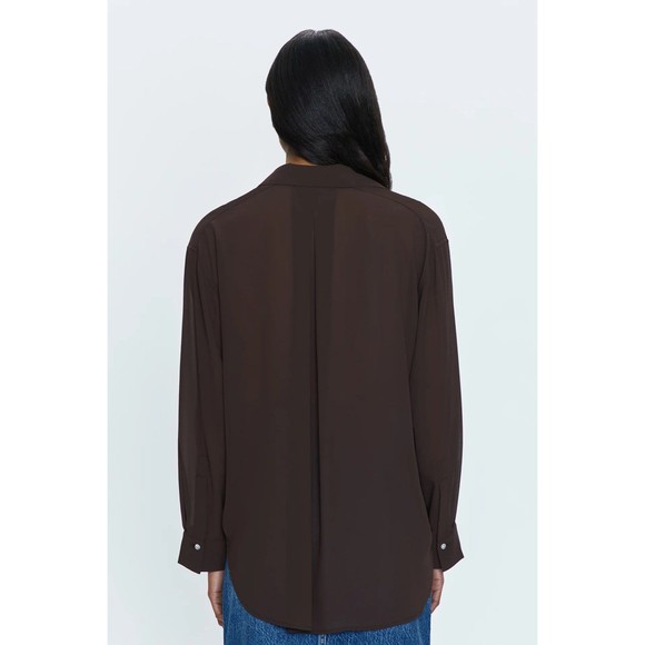 NWT $138 Pistola REESE SHEER SHIRT - DARK ROAST Brown Top Womens Large - Picture 4 of 6